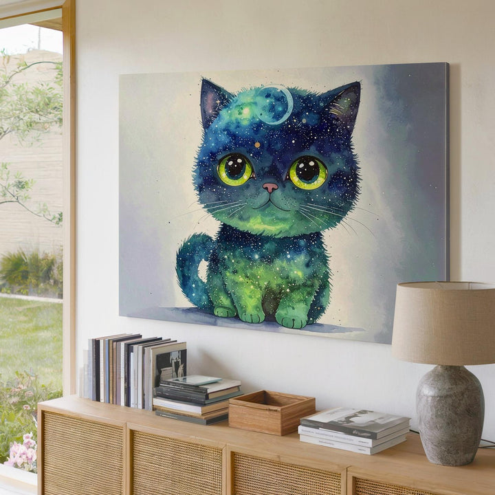 Cosmic Cat Canvas – Whimsical Galactic Creature with Planetary Eyes - Gifitto