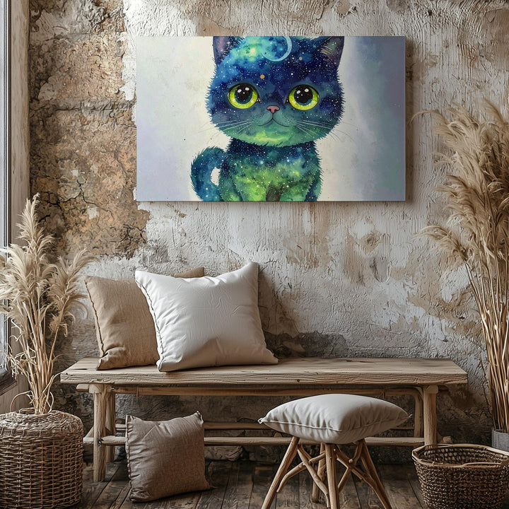 Cosmic Cat Canvas – Whimsical Galactic Creature with Planetary Eyes - Gifitto