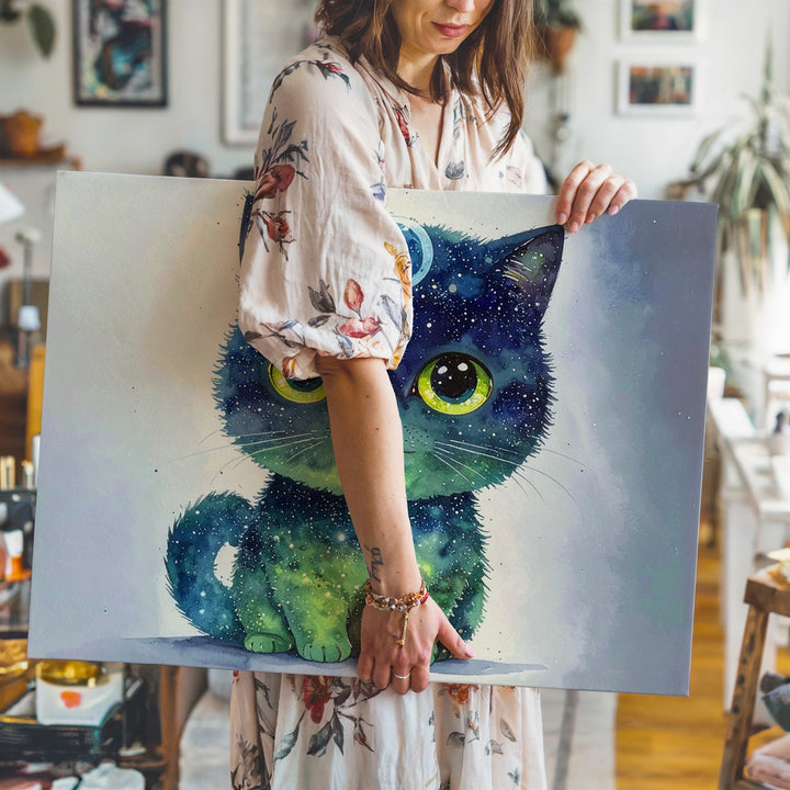 Cosmic Cat Canvas – Whimsical Galactic Creature with Planetary Eyes - Gifitto
