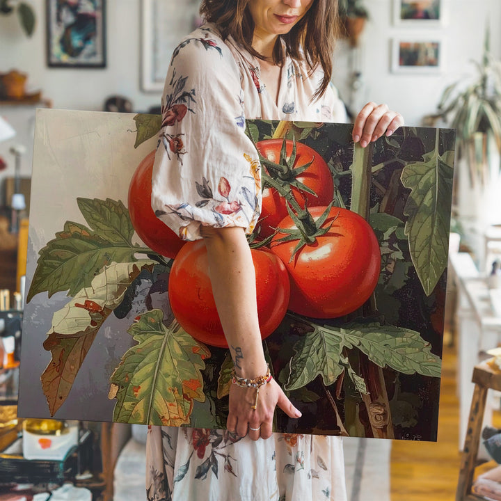 Heirloom Tomato Botanical Canvas – Realistic Garden Harvest Wall Art - Gifitto