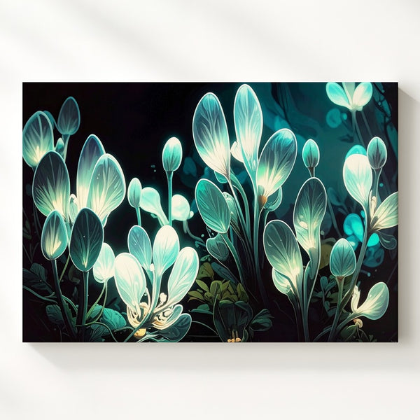 Bioluminescent Bloom Canvas – Surreal Deep Sea Lightscape