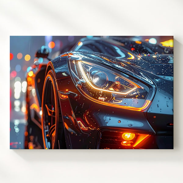 Cyberpunk Sports Car Canvas – Futuristic Night Racer with Neon Orange Accents - Gifitto