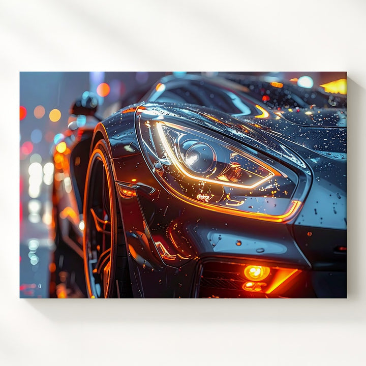 Cyberpunk Sports Car Canvas – Futuristic Night Racer with Neon Orange Accents - Gifitto