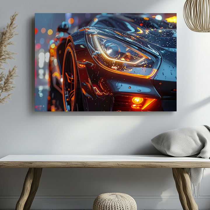 Cyberpunk Sports Car Canvas – Futuristic Night Racer with Neon Orange Accents - Gifitto