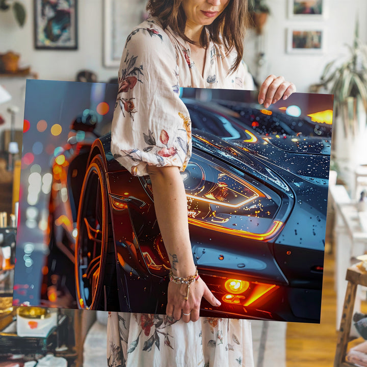Cyberpunk Sports Car Canvas – Futuristic Night Racer with Neon Orange Accents - Gifitto
