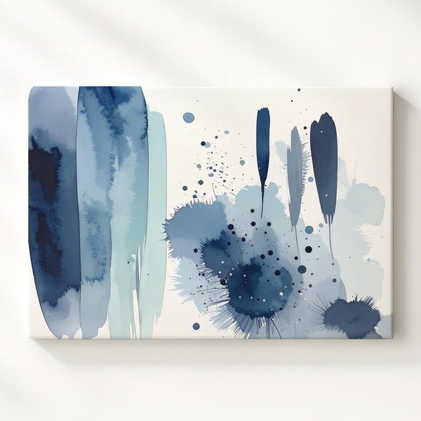 Indigo Drift Watercolor Canvas – Minimalist Abstract Vertical Art - Gifitto
