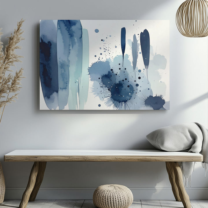 Indigo Drift Watercolor Canvas – Minimalist Abstract Vertical Art - Gifitto