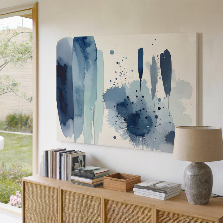 Indigo Drift Watercolor Canvas – Minimalist Abstract Vertical Art - Gifitto
