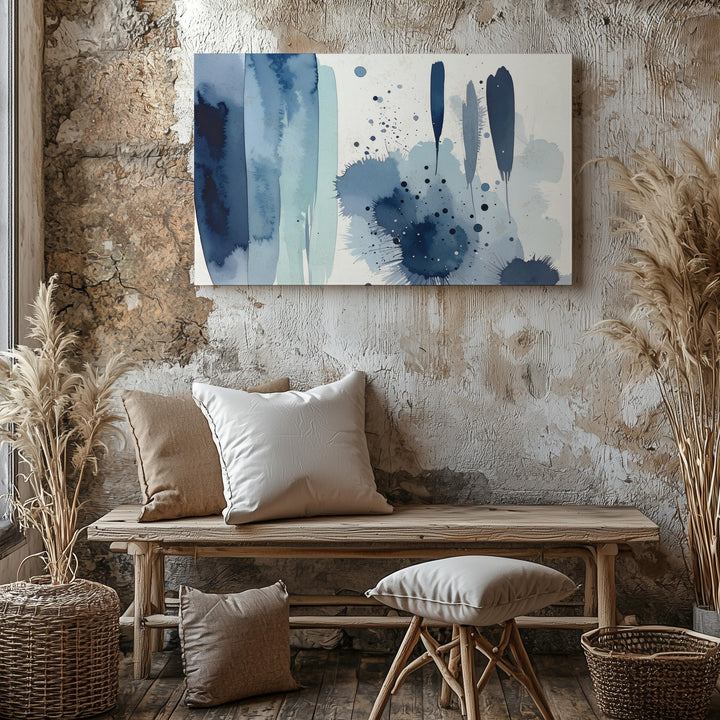 Indigo Drift Watercolor Canvas – Minimalist Abstract Vertical Art - Gifitto