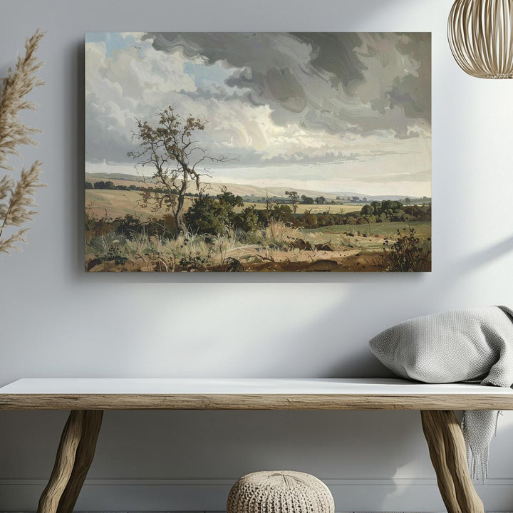 Moody Tree & Stormy Sky Canvas – Vintage Landscape Wall Art - Gifitto