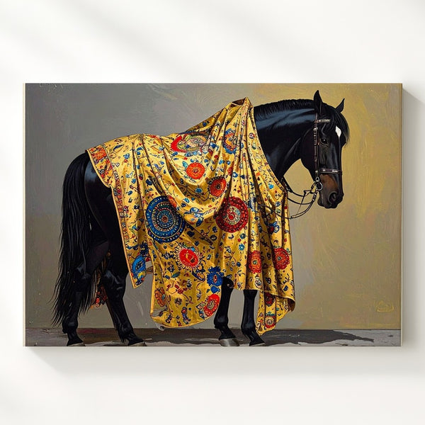 Golden Tapestry Horse Canvas – Klimt-Inspired Regal Equine Art - Gifitto