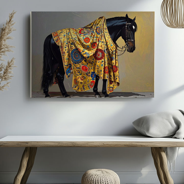 Golden Tapestry Horse Canvas – Klimt-Inspired Regal Equine Art - Gifitto