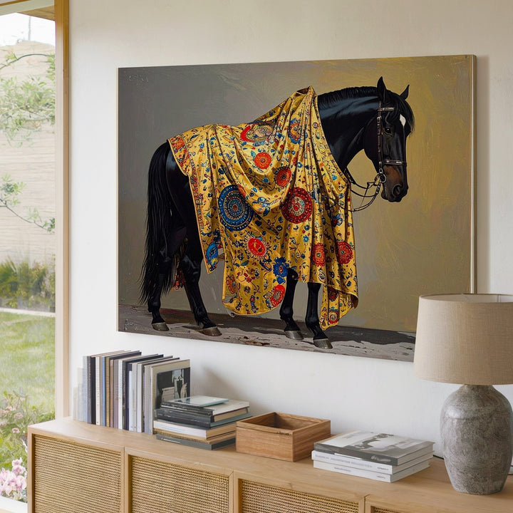 Golden Tapestry Horse Canvas – Klimt-Inspired Regal Equine Art - Gifitto