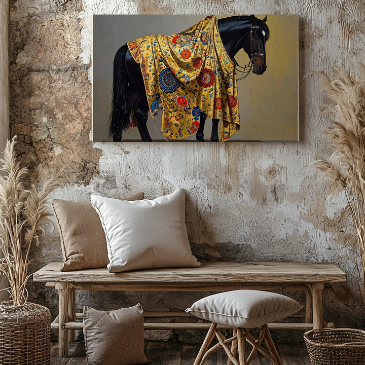 Golden Tapestry Horse Canvas – Klimt-Inspired Regal Equine Art - Gifitto