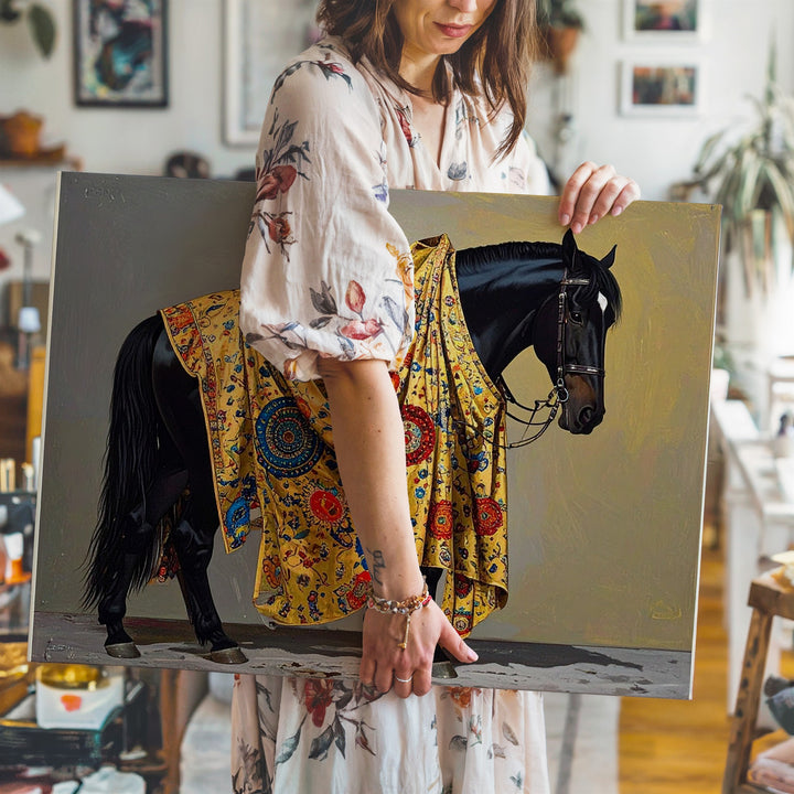 Golden Tapestry Horse Canvas – Klimt-Inspired Regal Equine Art - Gifitto