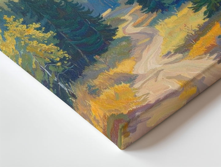 Morning Pathway Canvas – Serene Forest Trail in Soft Greens and Blues - Gifitto