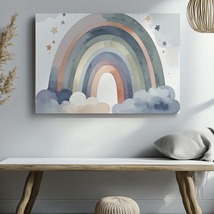 Dreamy Rainbow & Clouds Canvas – Boho Nursery Wall Art - Gifitto