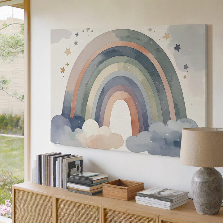 Dreamy Rainbow & Clouds Canvas – Boho Nursery Wall Art - Gifitto