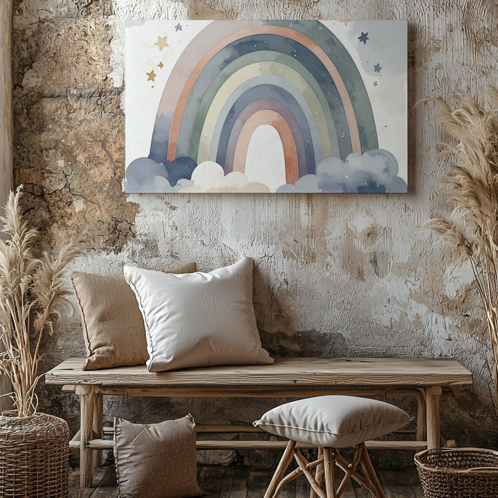 Dreamy Rainbow & Clouds Canvas – Boho Nursery Wall Art - Gifitto