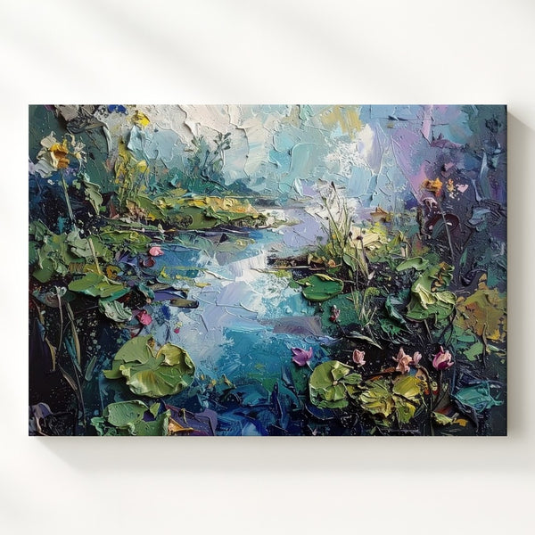 Impressionist Lily Pond Canvas – Textured Water Garden Wall Art - Gifitto