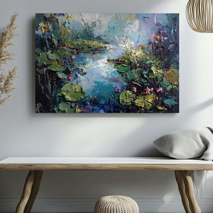Impressionist Lily Pond Canvas – Textured Water Garden Wall Art - Gifitto