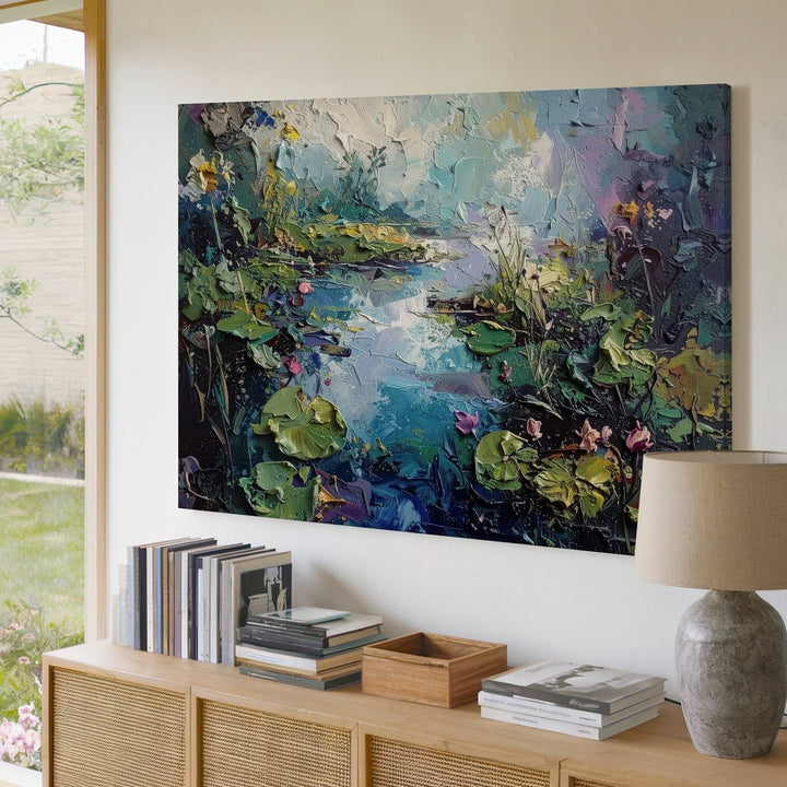 Impressionist Lily Pond Canvas – Textured Water Garden Wall Art - Gifitto