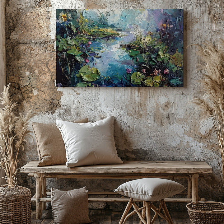 Impressionist Lily Pond Canvas – Textured Water Garden Wall Art - Gifitto