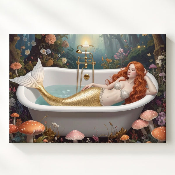 Forest Mermaid Bathtub Canvas – Whimsical Fairytale Wall Art - Gifitto