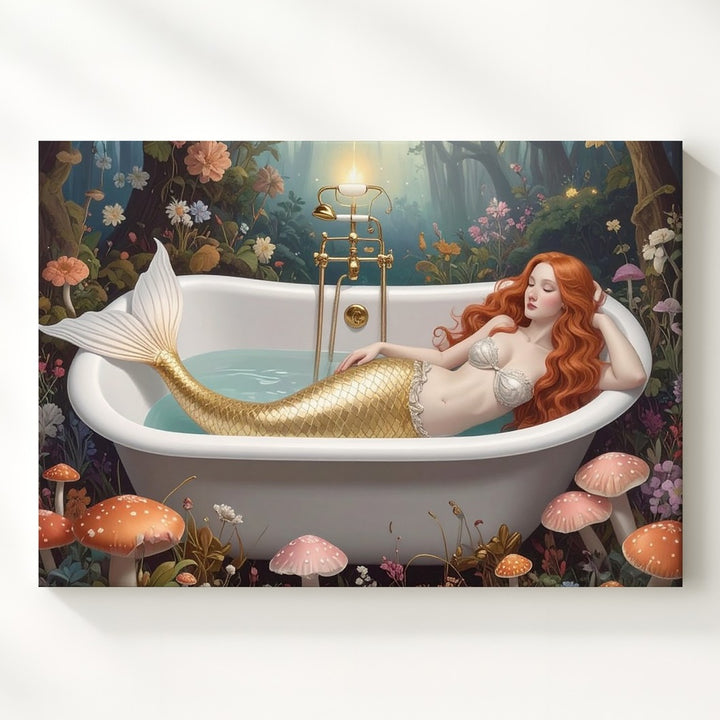 Forest Mermaid Bathtub Canvas – Whimsical Fairytale Wall Art - Gifitto