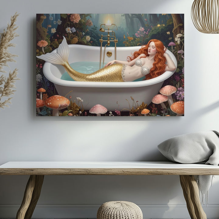 Forest Mermaid Bathtub Canvas – Whimsical Fairytale Wall Art - Gifitto