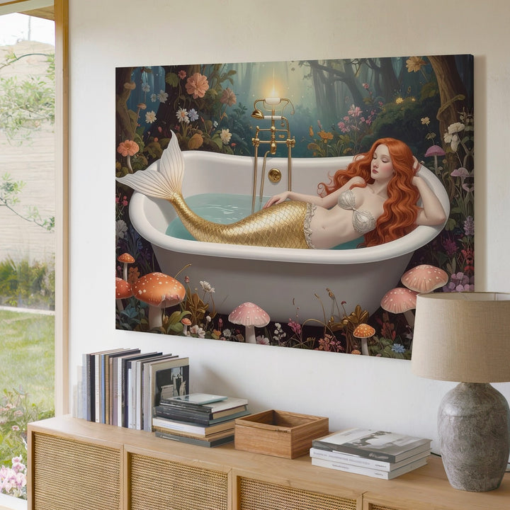 Forest Mermaid Bathtub Canvas – Whimsical Fairytale Wall Art - Gifitto