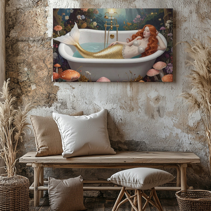 Forest Mermaid Bathtub Canvas – Whimsical Fairytale Wall Art - Gifitto