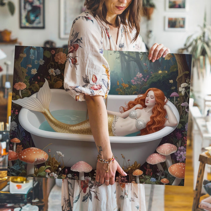 Forest Mermaid Bathtub Canvas – Whimsical Fairytale Wall Art - Gifitto