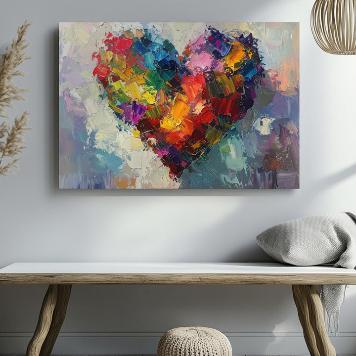 Colorful Abstract Heart Canvas – Expressive Multicolor Brushstroke Art - Gifitto