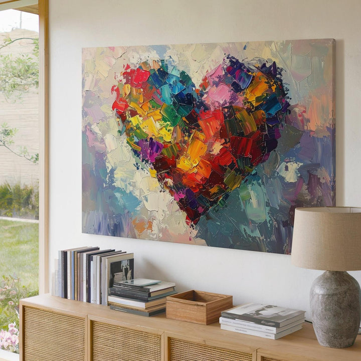 Colorful Abstract Heart Canvas – Expressive Multicolor Brushstroke Art - Gifitto