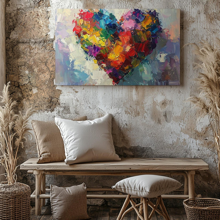 Colorful Abstract Heart Canvas – Expressive Multicolor Brushstroke Art - Gifitto