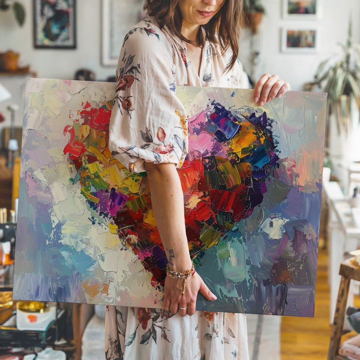 Colorful Abstract Heart Canvas – Expressive Multicolor Brushstroke Art - Gifitto