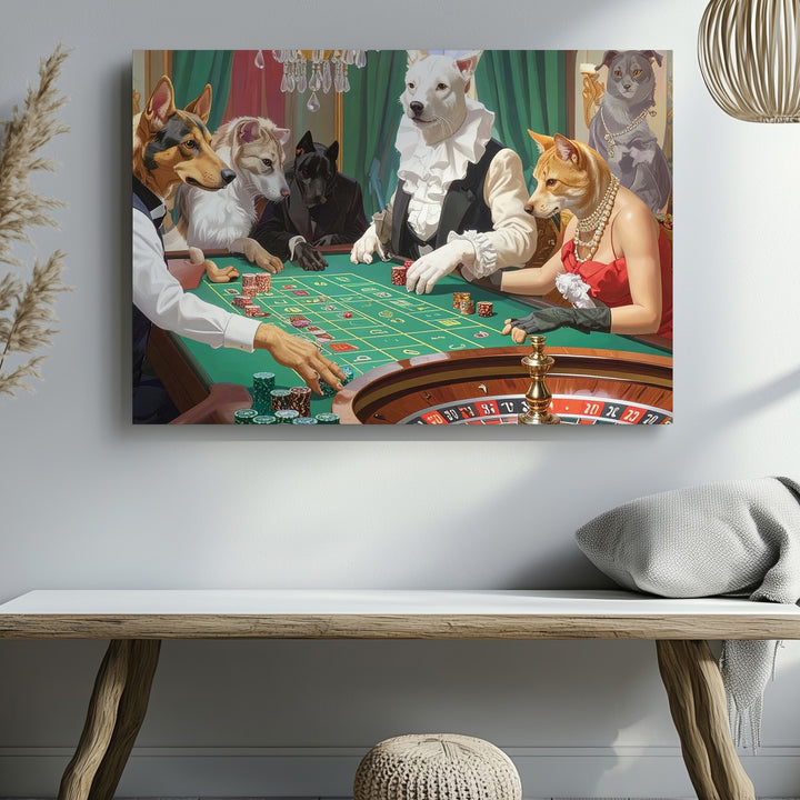 Casino Royale Pets Canvas – Elegant Dogs & Cats at Roulette Table Wall Art - Gifitto
