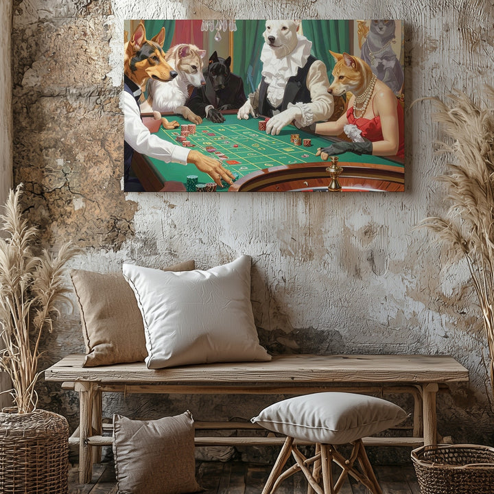 Casino Royale Pets Canvas – Elegant Dogs & Cats at Roulette Table Wall Art - Gifitto