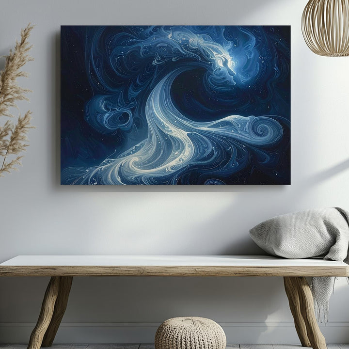 Ethereal Spirit Canvas – Mystical Blue-White Cosmic Swirls - Gifitto