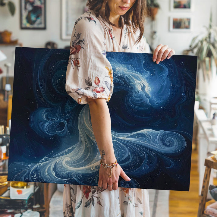 Ethereal Spirit Canvas – Mystical Blue-White Cosmic Swirls - Gifitto