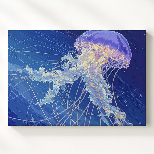 Neon Jellyfish Canvas – Dreamlike Underwater Art with Pastel & Neon Glow