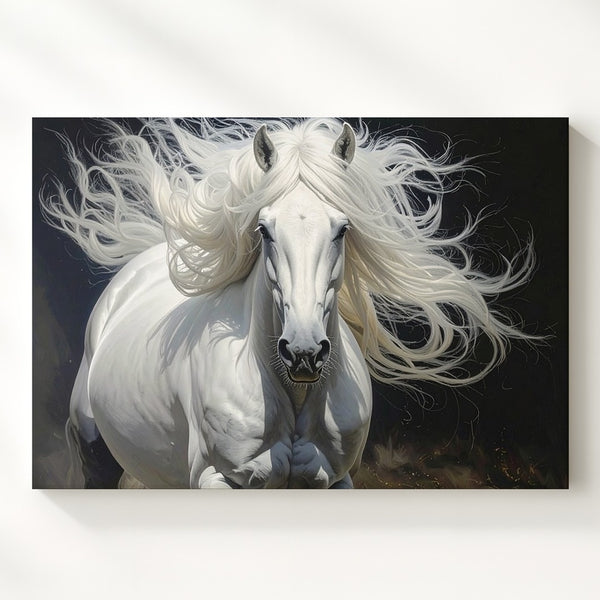 Untamed Grace Canvas – Hyper-Realistic White Horse in Motion - Gifitto