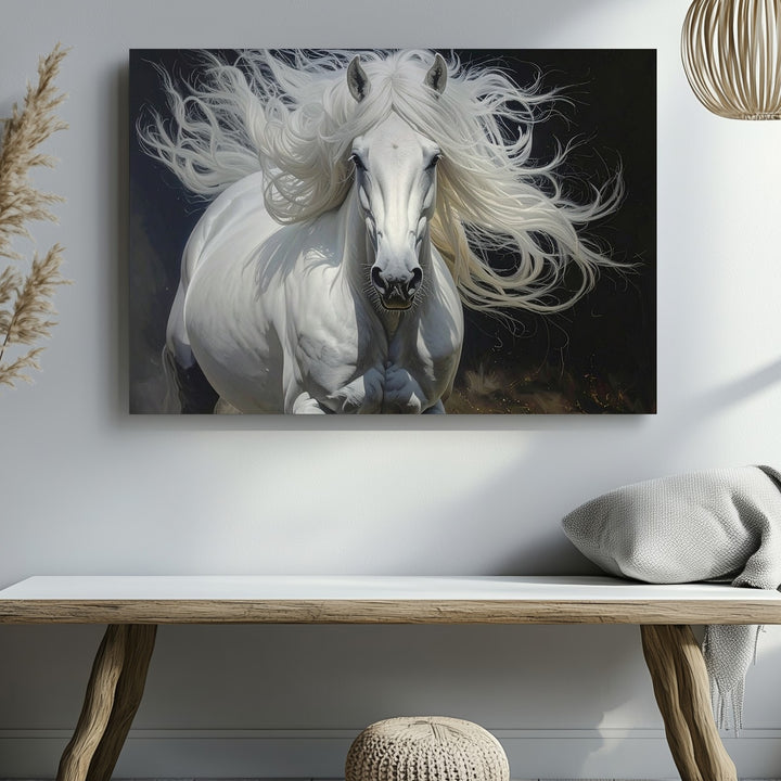Untamed Grace Canvas – Hyper-Realistic White Horse in Motion - Gifitto