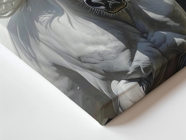 Untamed Grace Canvas – Hyper-Realistic White Horse in Motion - Gifitto