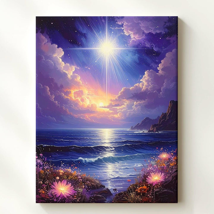 Luminescent Ocean Canvas – Magical Starburst & Floating Flowers Art - Gifitto