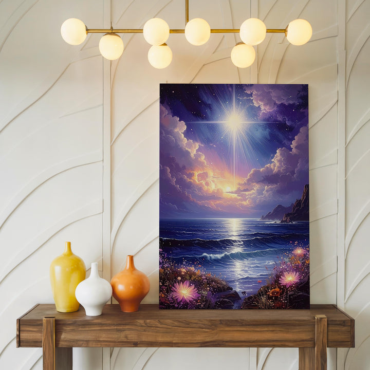 Luminescent Ocean Canvas – Magical Starburst & Floating Flowers Art - Gifitto