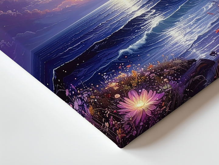 Luminescent Ocean Canvas – Magical Starburst & Floating Flowers Art - Gifitto