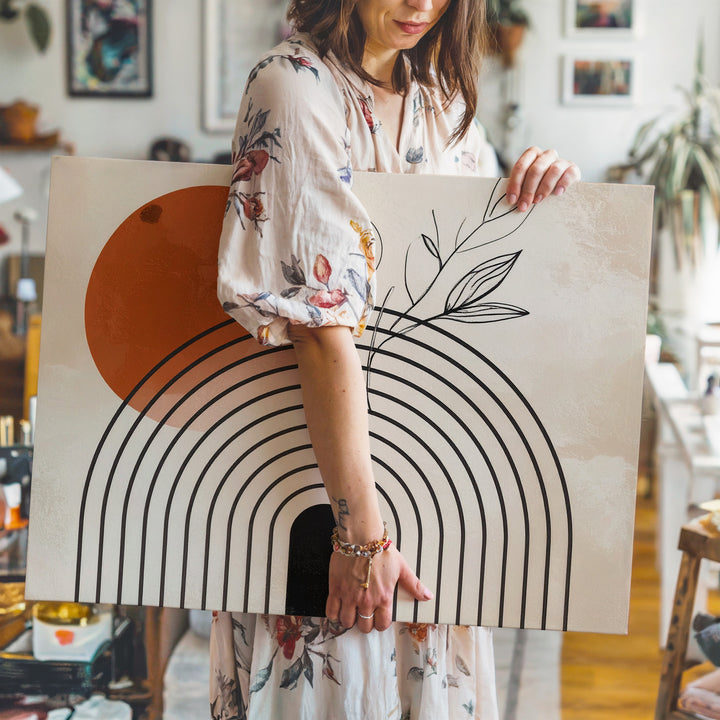 Sacred Balance Canvas – Minimalist Arch, Circle & Botanical Line Art - Gifitto