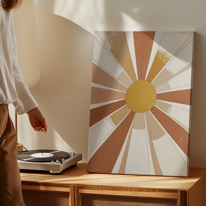 Stylized Sunburst Canvas – Retro 1970s-Inspired Art - Gifitto
